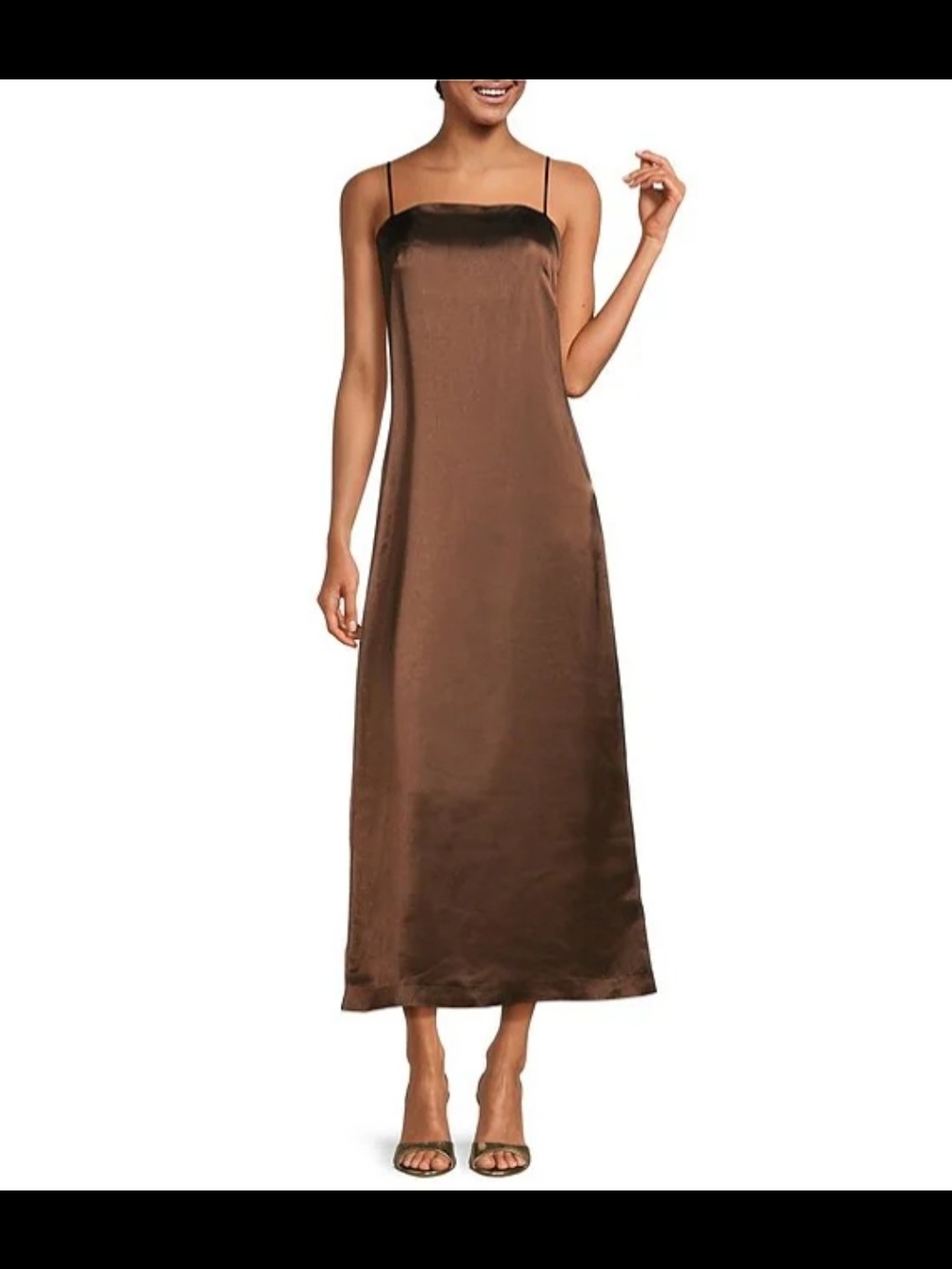 Satin Brown Slip Maxi Dress with Spaghetti Straps